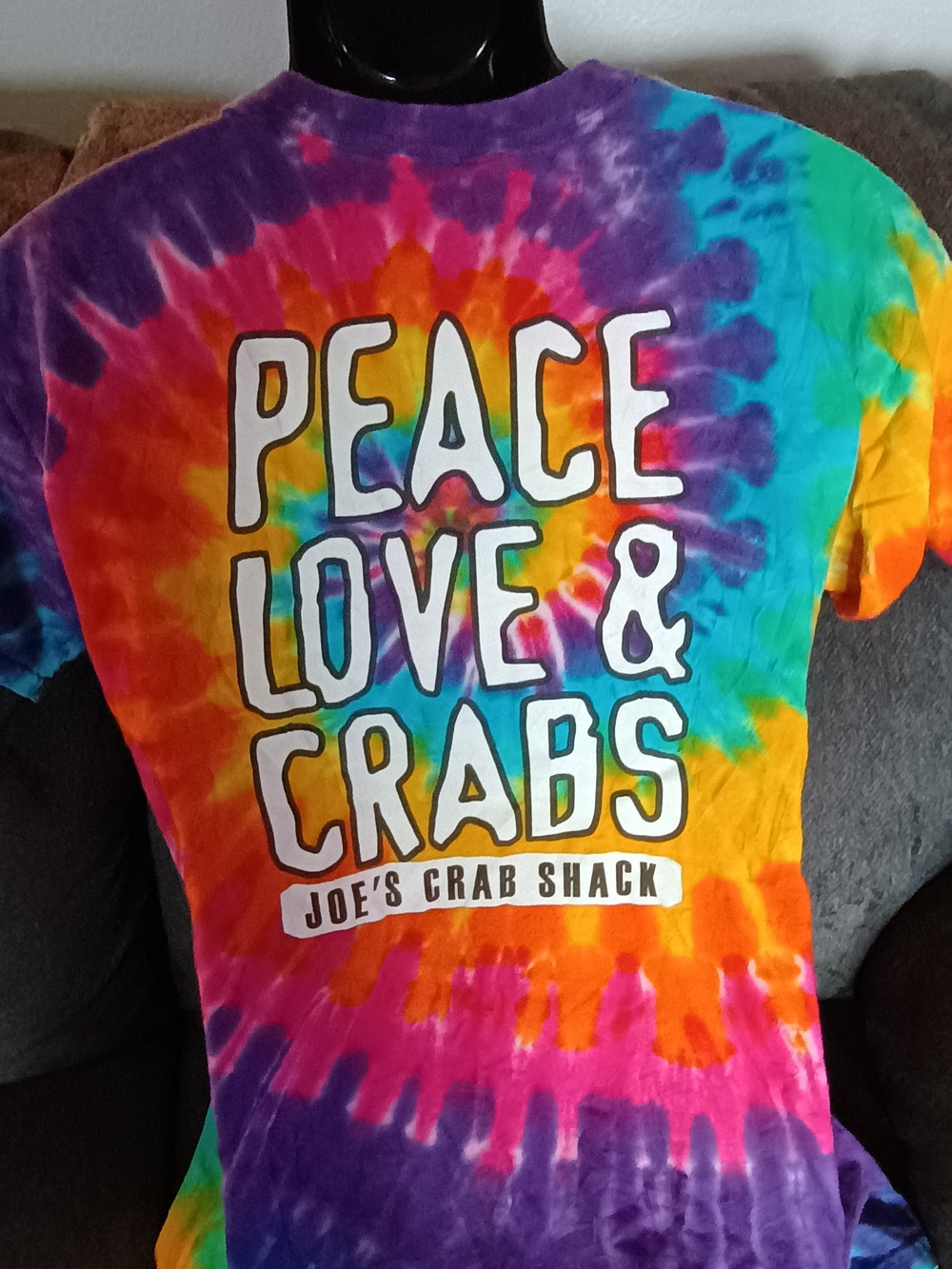 Joe’s Crab Shack Tie Dye T Shirt Large Peace Love & Crabs Peace Sign Graphic